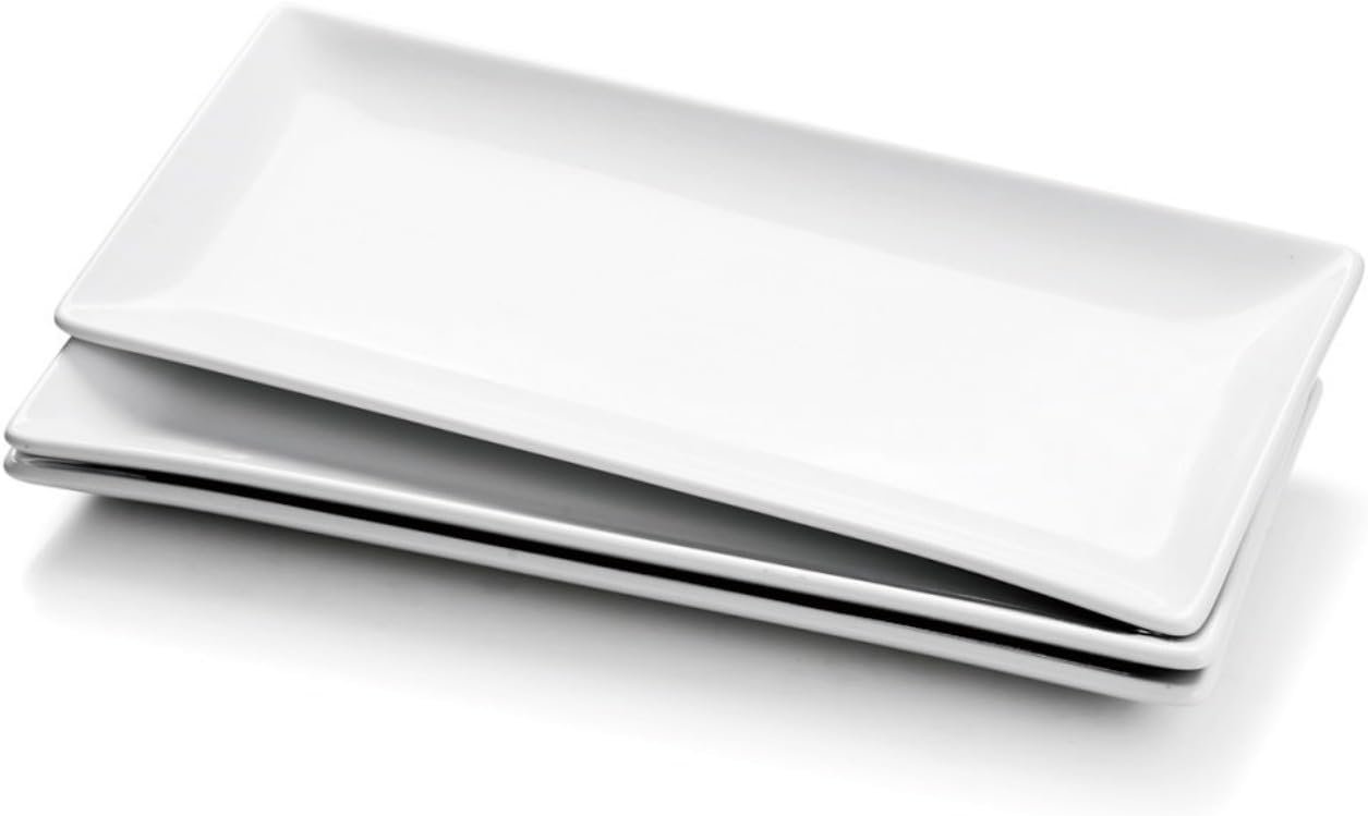 Porcelain Serving Platters Set of 3, Large Serving Trays 14 Inch, White Rectangle Plates, Ceramic Serving Dishes for Party, Restaurant, Buffet, Steak, Dessert, Salad, Fruit, Microwave Safe