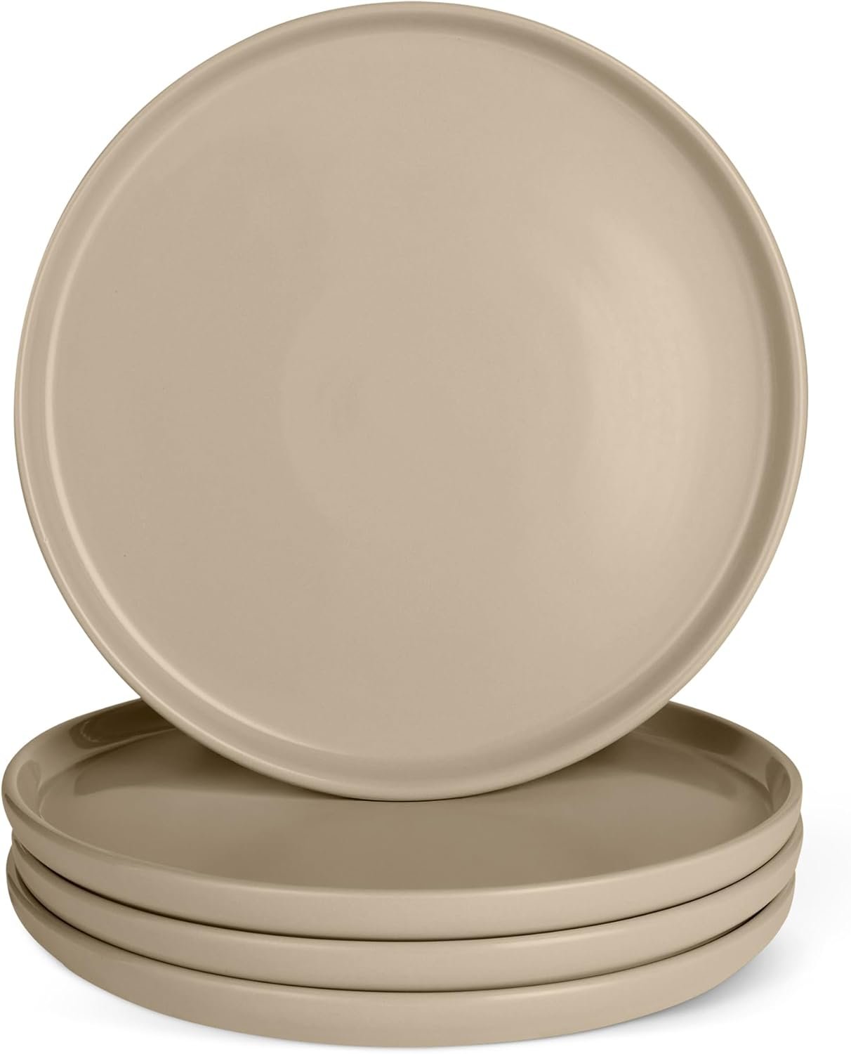 Glazed Stoneware Dinner Plates, Ceramic 4-Piece Set, Microwave and Dishwasher-Safe, 10.5 in., Linen Gray