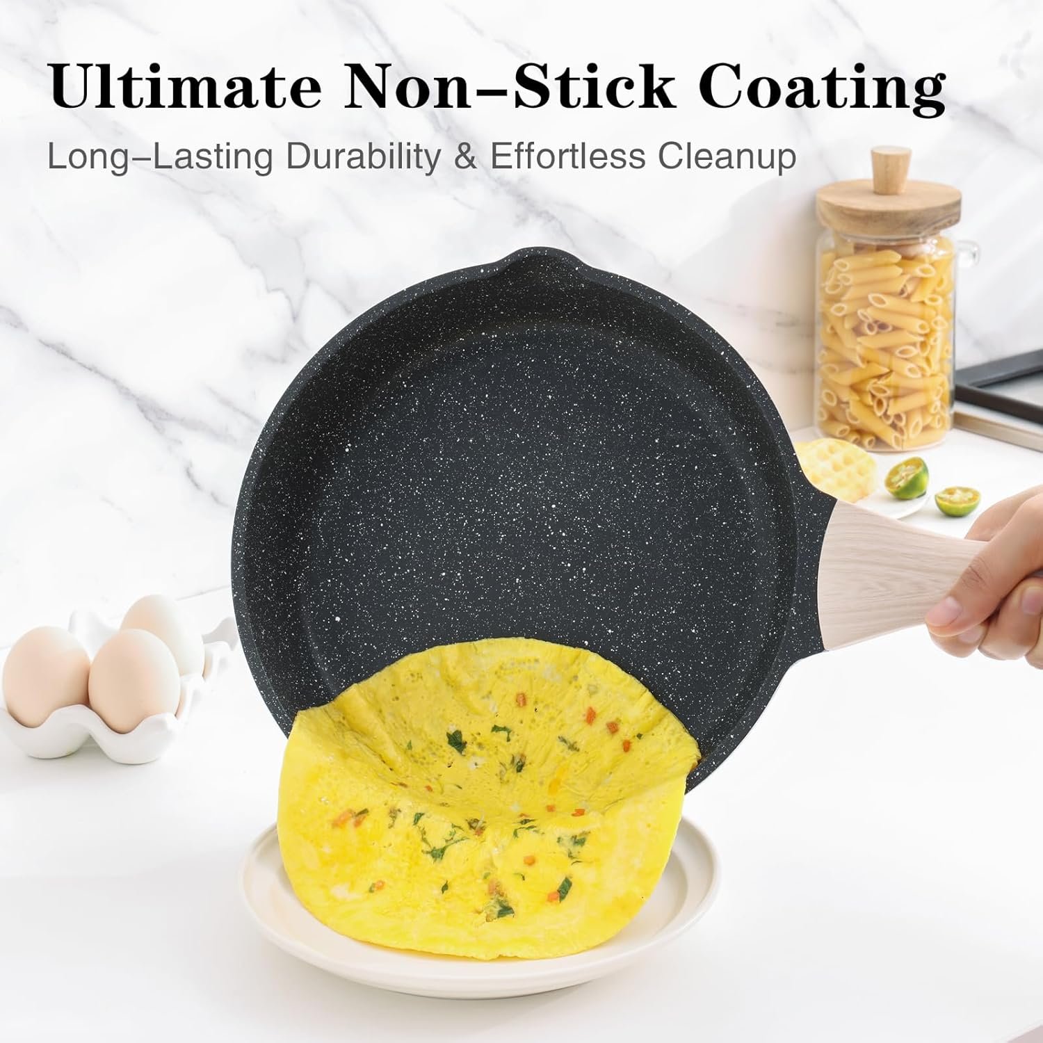 Non-stick frying pan set with lid, 3-piece frying pan set, suitable for induction cooktops, heat-resistant handles, compatible with all stovetops. - Image 2