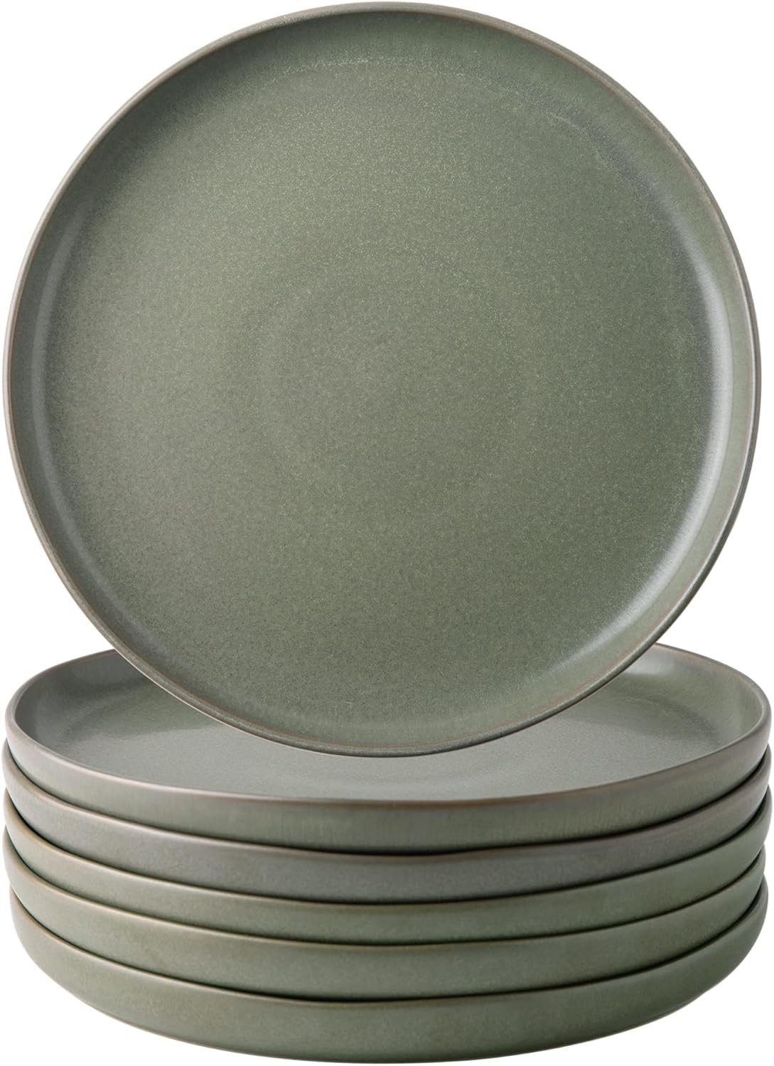 Ceramic Dinner Salad Plates Set of 6, Wavy Rim 8.5 Inch Dish Set, The Dessert,Salad, Appetizer, Small Dinner etc Plate,Microwave, Dishwasher Safe, Scratch Resistant - Reactive Matte