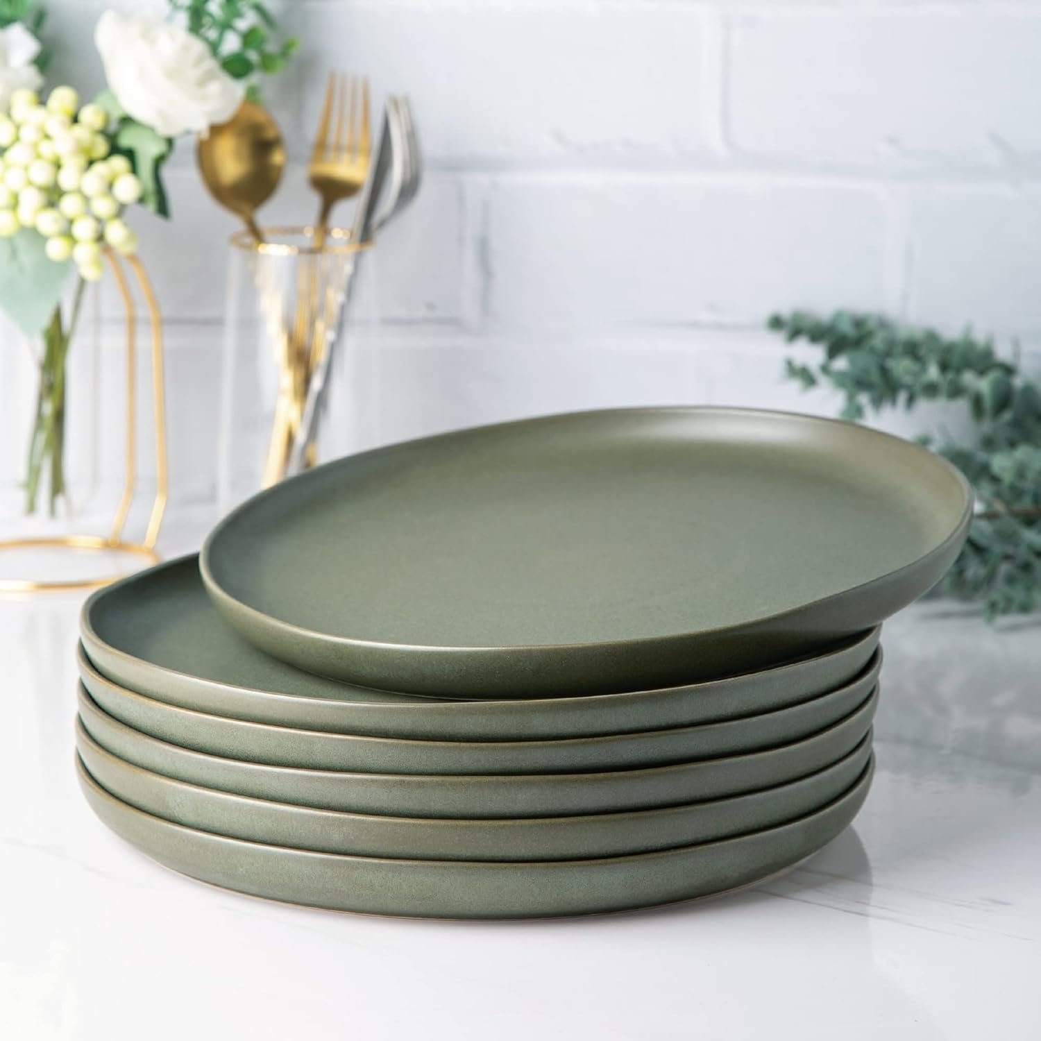 Ceramic Dinner Salad Plates Set of 6, Wavy Rim 8.5 Inch Dish Set, The Dessert,Salad, Appetizer, Small Dinner etc Plate,Microwave, Dishwasher Safe, Scratch Resistant - Reactive Matte - Image 2