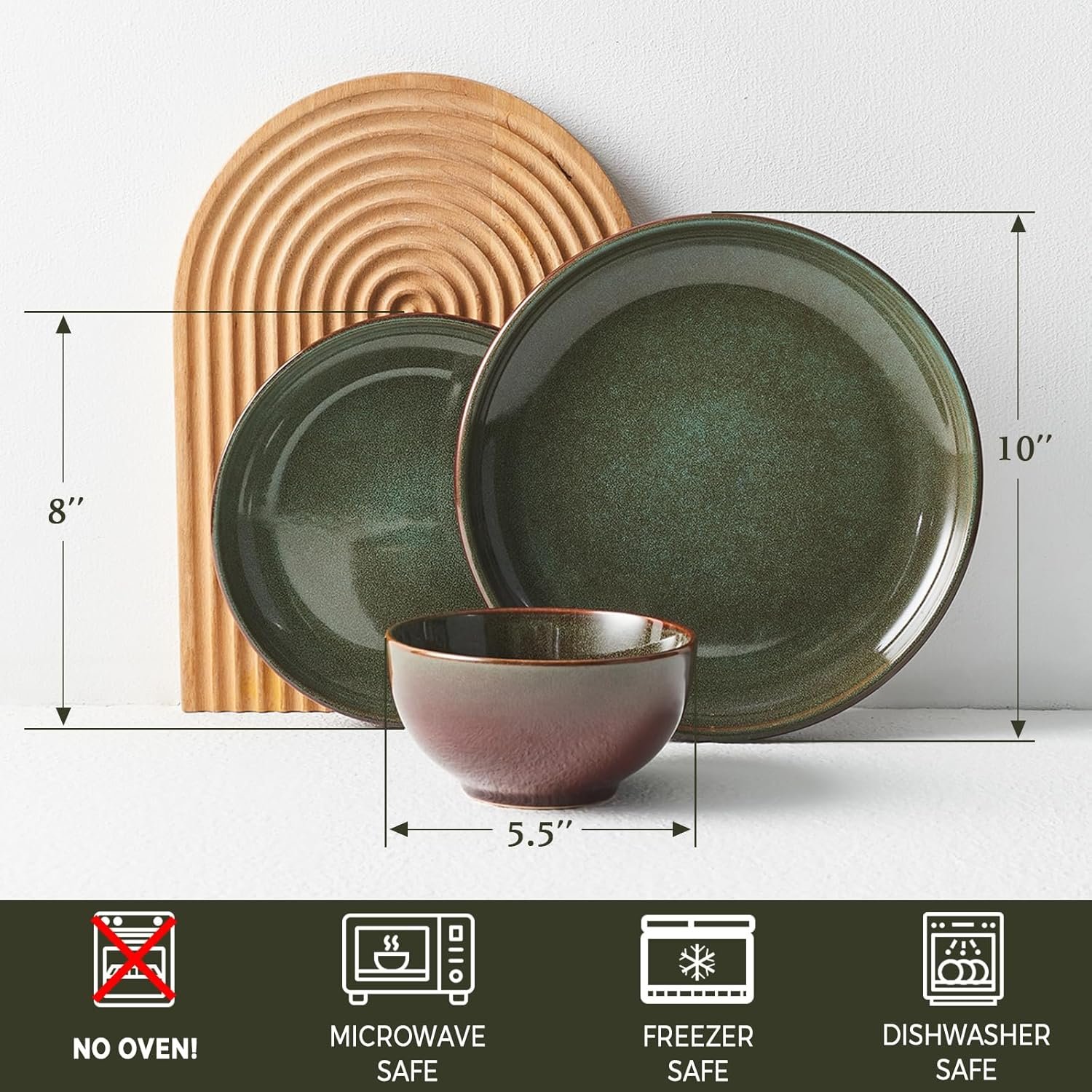 24 Piece Dinnerware Sets for 8, Modern Stoneware Plates and Bowls Setst, Perfect for Family Gatherings & Holiday Celebrations, Easy Cleaning Dishes Set, Stack Compactly Dishware, Brown Green - Image 2