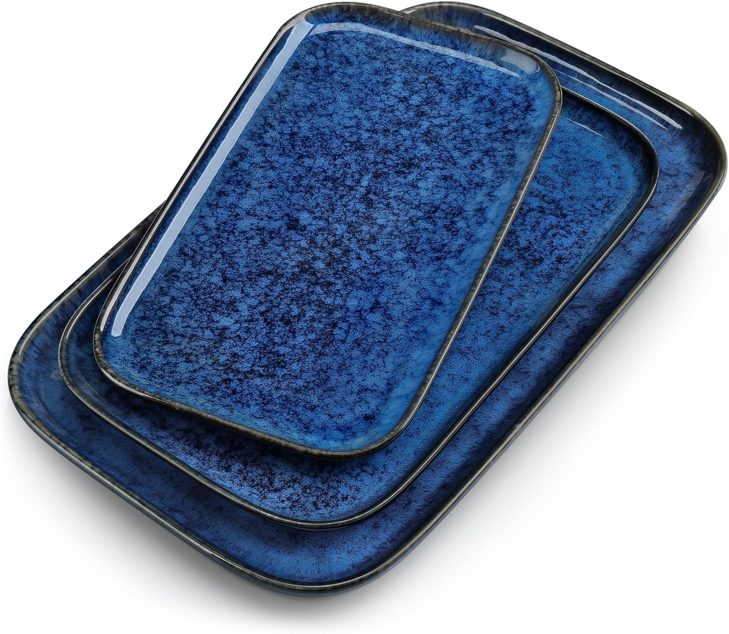Serving Platters Set of 3, 15/13/ 11 Inches Rectangular Serving Plates, Blue Serving Trays for Entertaining, Party